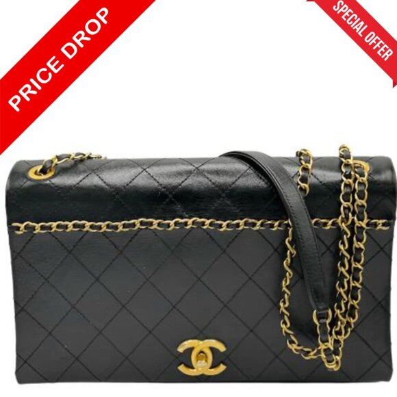 CHANEL Handbags - Chanel Chain Stitched Calfskin Flap Bag Medium Black Shoulder bag